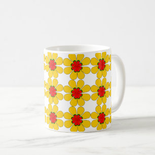 Caneca De Café Mug - Daisies Amarelo e Vermelho Estilizadas