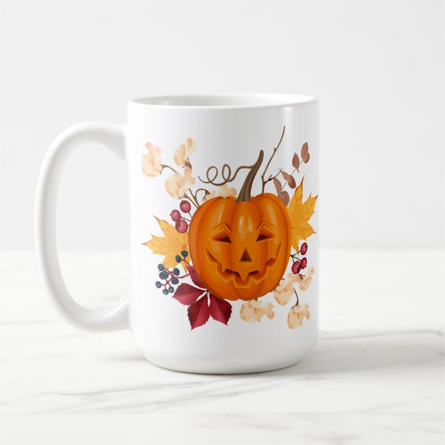Caneca De Café Mug de Abóbora Festiva com Folhas de outono (Esquerda)