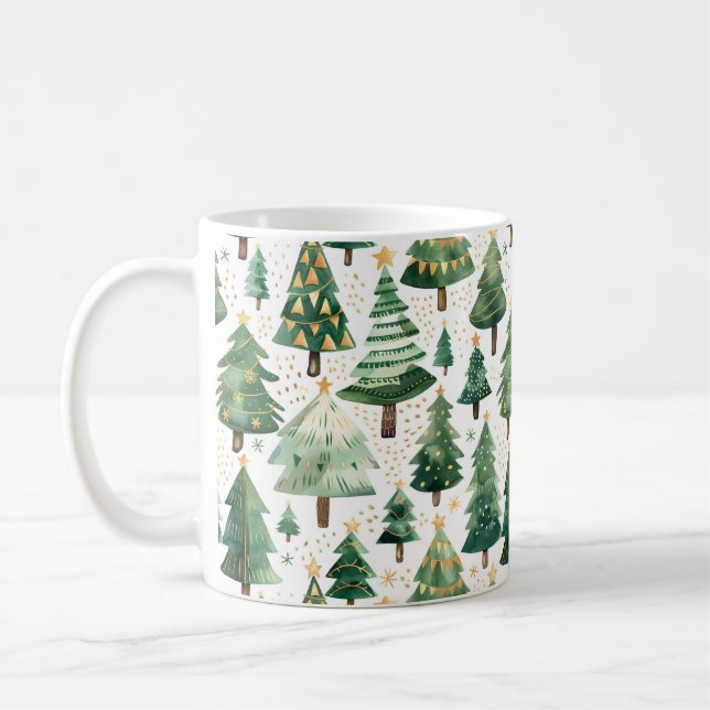 Caneca De Café Mug de Árvore de Natal com Aquarela (Esquerda)