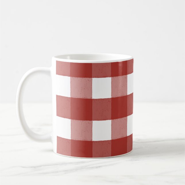 Caneca De Café Mug de café branco-de-gingham vermelho (Esquerda)