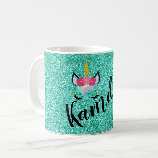Caneca De Café Mug De Café Com Glitter Teal Personalizado Do Unic (Frente Esquerda)