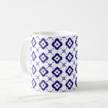 Mug de café com padrão cerâmico azul e branco