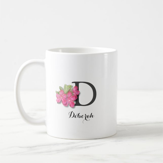 Caneca De Café Mug De Café De Flor Rosa Monograma (Esquerda)