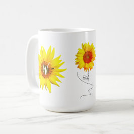 Caneca De Café Mug de café de girassol personalizado (nome e inic