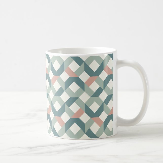 Caneca De Café Mug de Café Geométrico Moderno - Teal e Coral (Direita)
