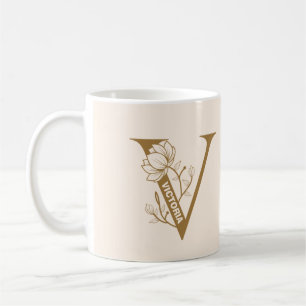 Caneca De Café Mug de café monograma "V" com nome personalizado