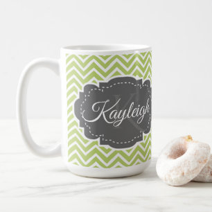 Caneca De Café Mug de Café Personalizado Verde Chevron
