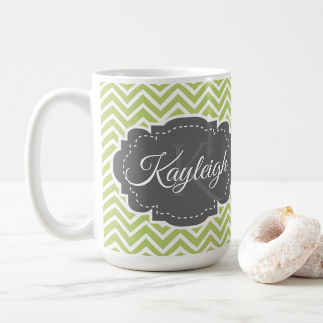 Caneca De Café Mug de Café Personalizado Verde Chevron (Com Donut)