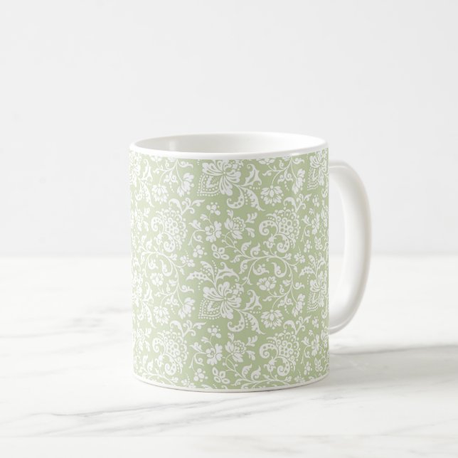 Caneca De Café Mug de café verde-pálido, floral, 1860 (Frente Esquerda)