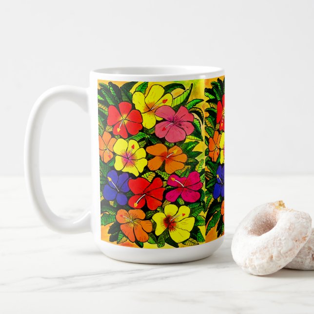 Caneca De Café Mug de cor do hibiscus (Com Donut)