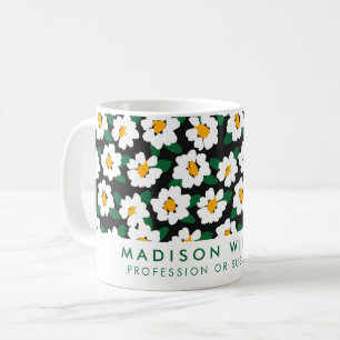 Caneca De Café Mug de Flor Branca Personalizado   Nome personaliz