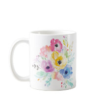 Mug de Flor Colorido de Aquarela