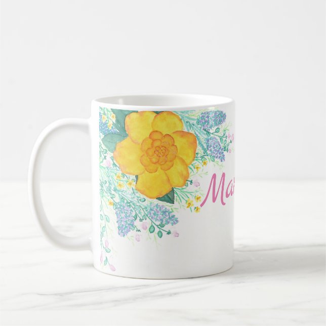 Caneca De Café Mug de Flor de Aquarela (Esquerda)