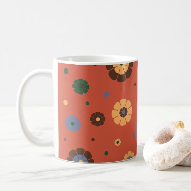 Caneca De Café Mug de Flores Retro (Com Donut)