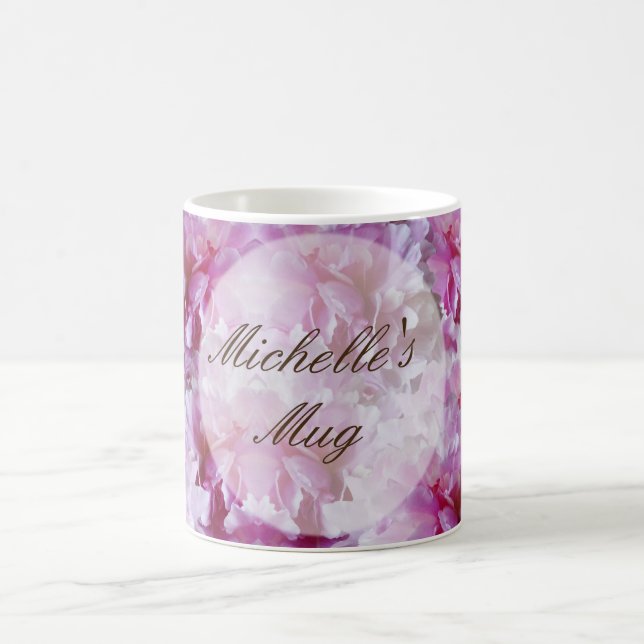 Caneca De Café Mug de Flores Rosa de Nome Personalizado (Centro)