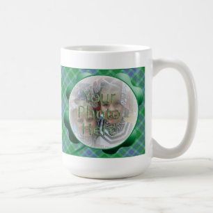 Caneca De Café Mug de Foto de Shamrock de Xadrez Verde Personaliz