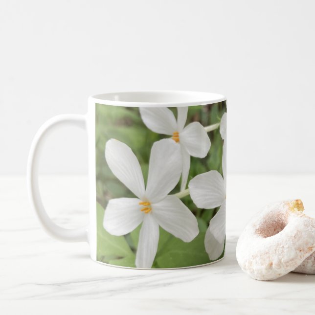 Caneca De Café Mug de Foto Floral Verde Branco (Com Donut)