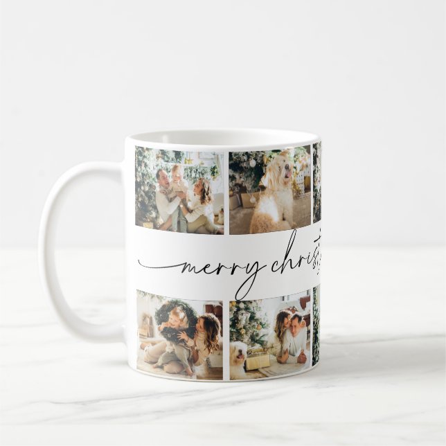 Caneca De Café Mug de Fotografia da Família Feliz Natal de Script (Esquerda)