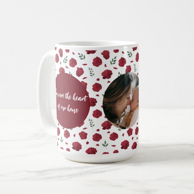 Caneca De Café Mug de Fotografias Personalizado com Flores Vermel (Frente Esquerda)