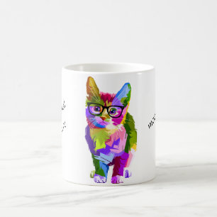 Caneca De Café Mug de Gato de Hipster Multicolorido