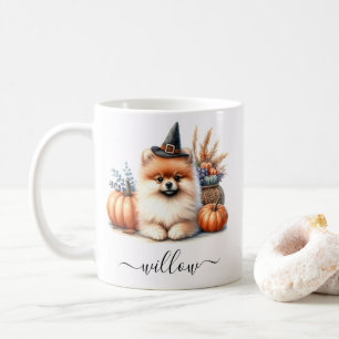 Caneca De Café Mug de Halloween Pomeraniano com nome personalizad