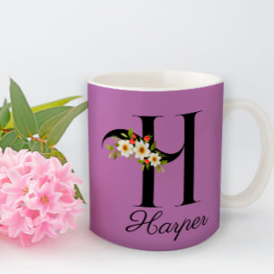 Caneca De Café Mug de lavanda com coloração aquosa monogramada
