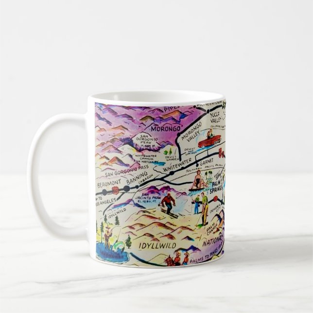 Caneca De Café Mug de Mapa de Primaveras de Palma Retro Ilustrado (Esquerda)