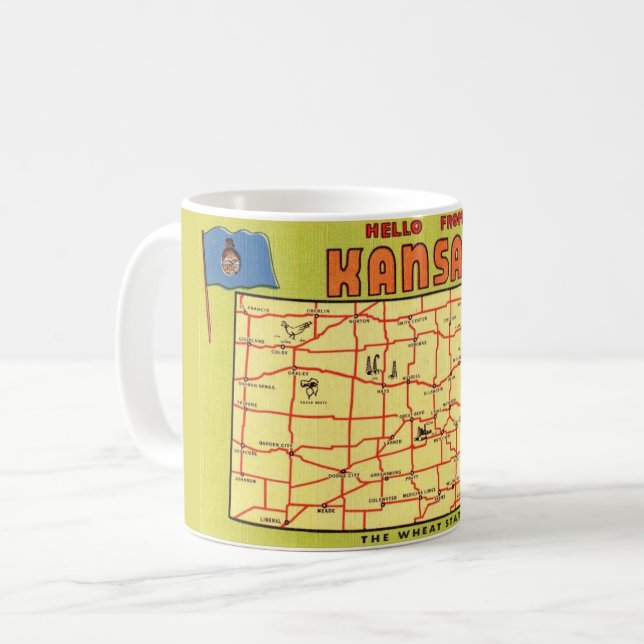 Caneca De Café Mug de Mapa do Estado do Kansas (Frente Esquerda)