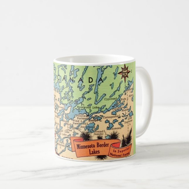 Caneca De Café Mug de Mapa dos Lagos da Fronteira do Minnesota (Frente Esquerda)