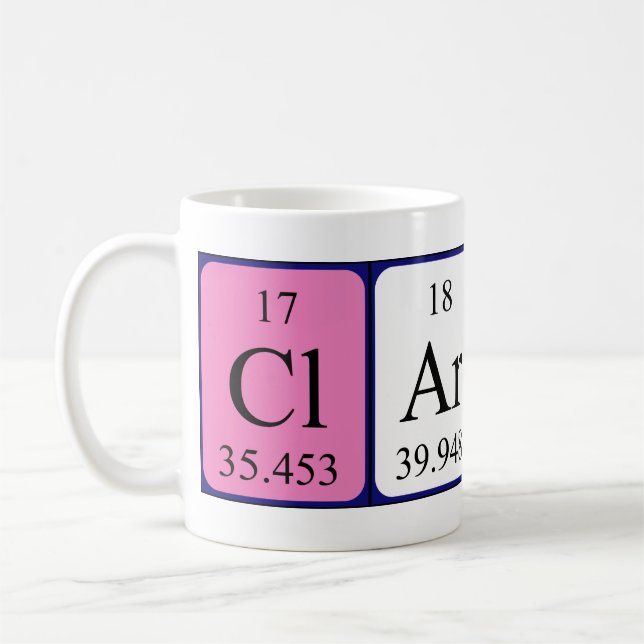 Caneca De Café Mug de nome de mesa periódica Clarice (Esquerda)