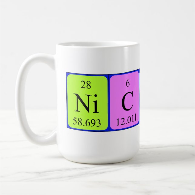 Caneca De Café Mug de nome de mesa periódica do Nicholas (Esquerda)