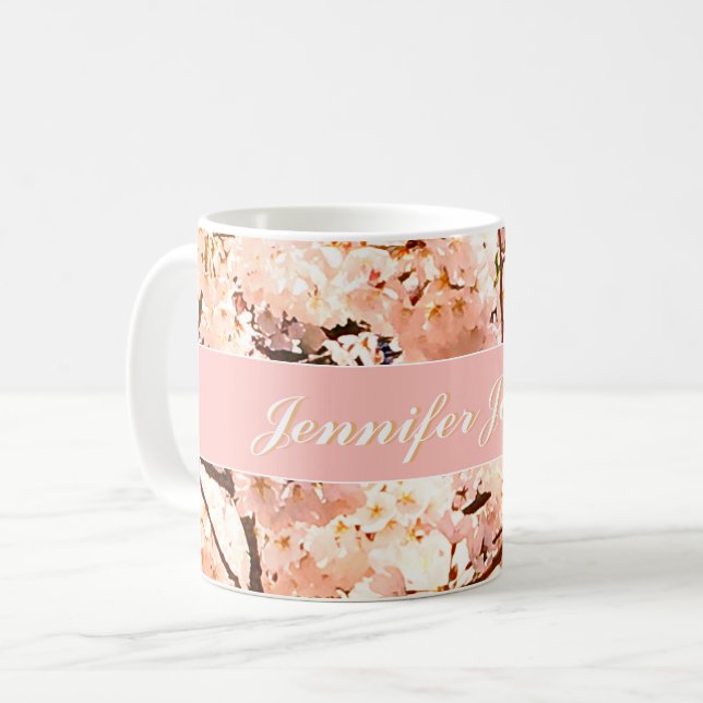 Caneca De Café Mug de Nome Floral Rosa Personalizado (Frente Esquerda)