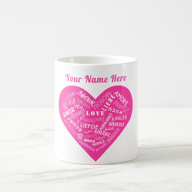 Caneca De Café Mug de nome personalizado com texto de amor multil (Centro)