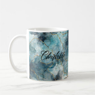 Caneca De Café Mug de Nome Personalizado Dourado Azul