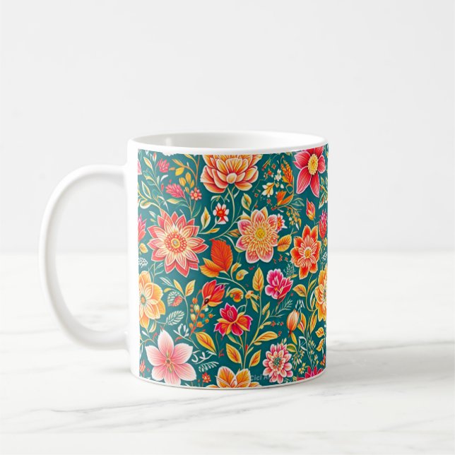Caneca De Café Mug de padrão de flores (Esquerda)