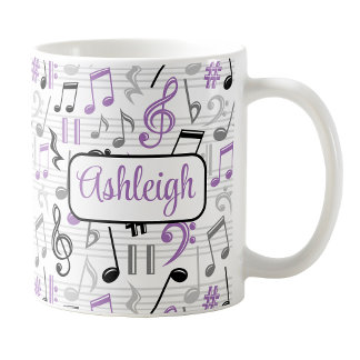 Caneca De Café Mug de padrão de música roxa personalizado
