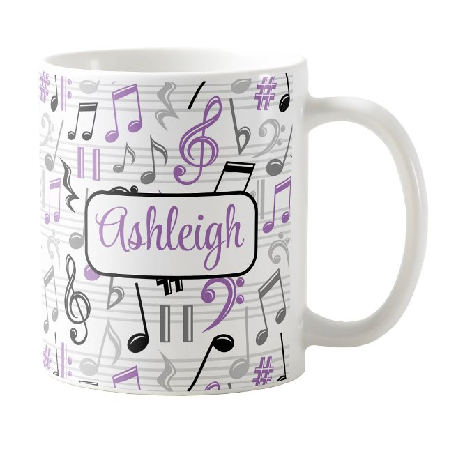 Caneca De Café Mug de padrão de música roxa personalizado (Personalized Purple Music Pattern Mug at Amy's Coffee Mugs on Zazzle. )