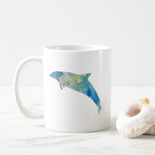 Caneca De Café Mug de pintura de aquarela de golfinho (Com Donut)