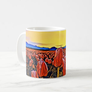 Caneca De Café Mug de pintura de campo de tulipas vermelhas