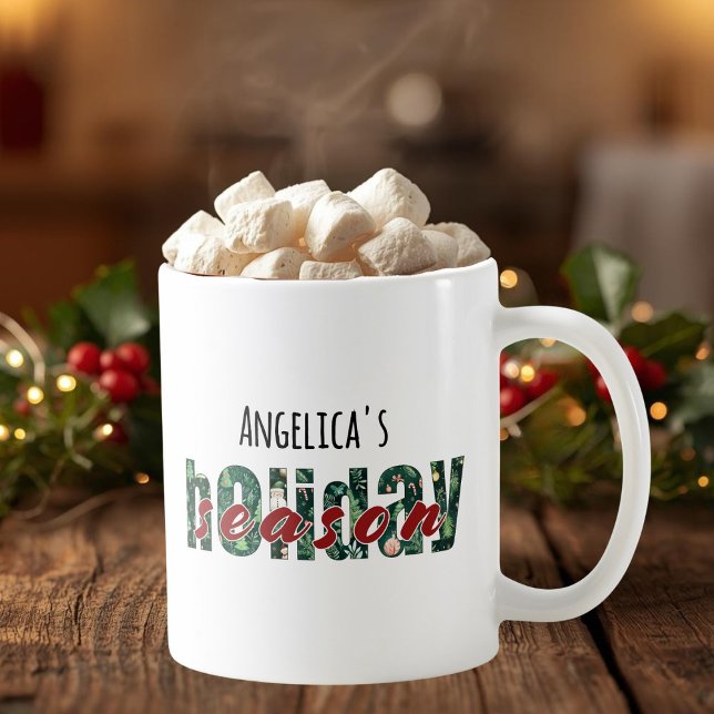 Caneca De Café Mug de Tipografia de Feriado Personalizado (Custom Name Holiday Season Typography Mug)