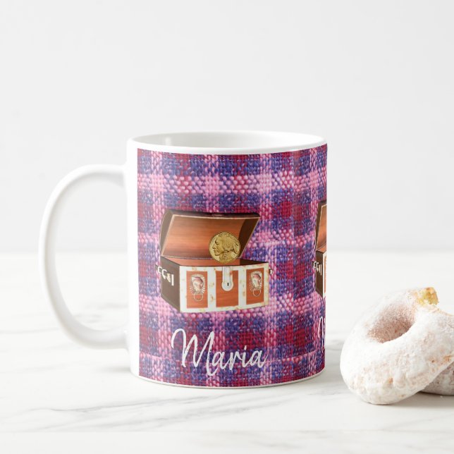 Caneca De Café Mug de tronco de Xadrez rosa (Com Donut)