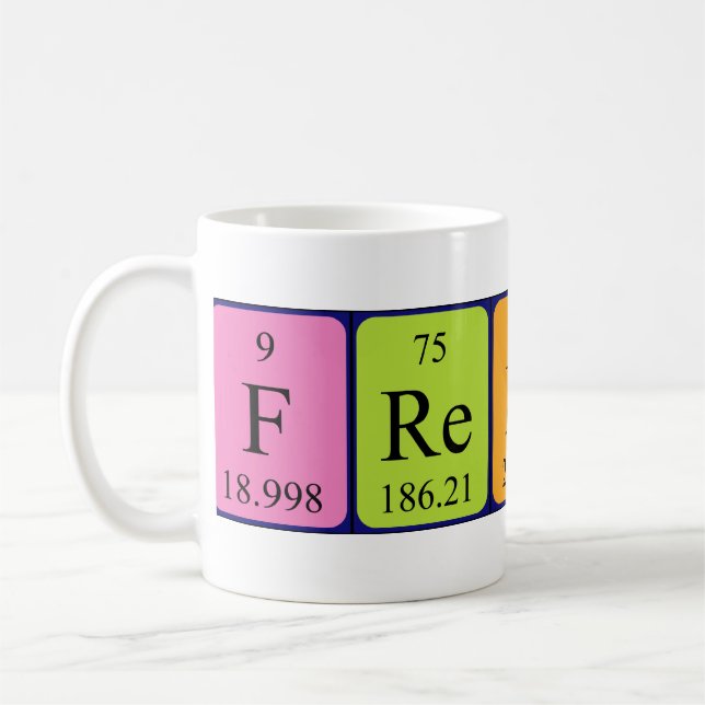 Caneca De Café Mug do nome da mesa periódica Freddy (Esquerda)