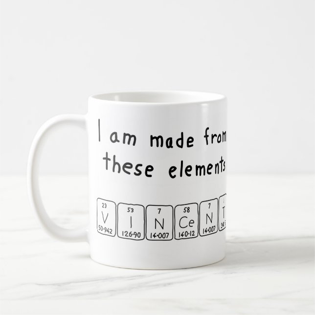 Caneca De Café Mug do nome da mesa periódica Vincent (Esquerda)