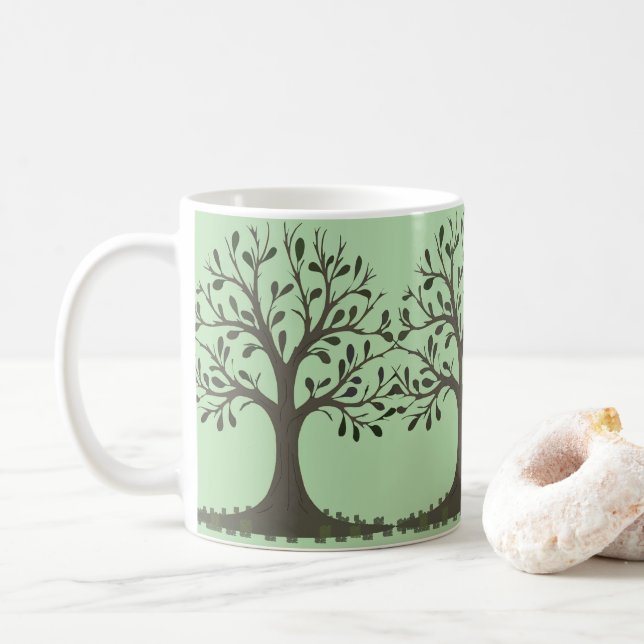Caneca De Café 🌳 Mug en Céramique Arbre de Vie Vert Pâle (Com Donut)