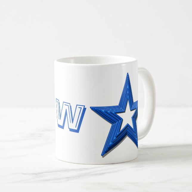 Caneca De Café Mug - Estrelas Azuis e Iniciais (Frente Esquerda)