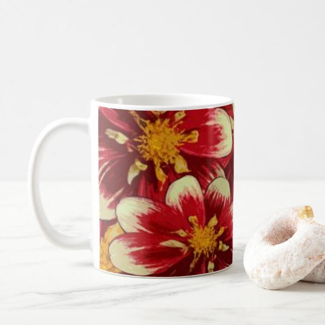 Caneca De Café Mug Floral Amarelo-Vermelho (Com Donut)