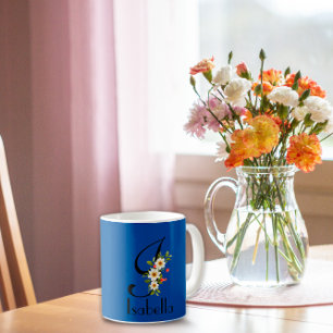 Caneca De Café Mug floral inicial azul Elegante