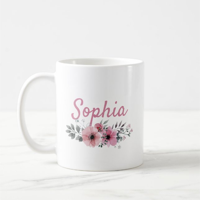 Caneca De Café Mug Floral Personalizado Com Nome (Esquerda)