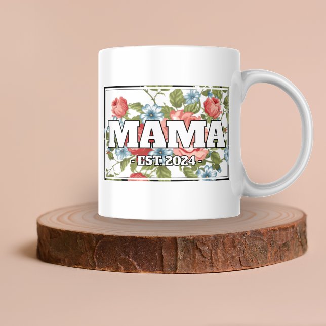Caneca De Café Mug Floral Personalizado da Mamãe - Presentes para (Gifts for Mom - Custom Floral Mama Name and Year Mug)