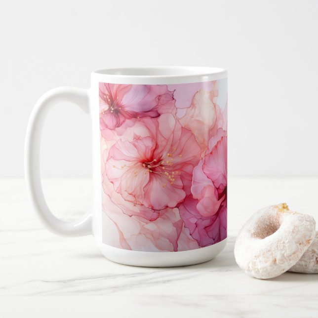 Caneca De Café Mug Floral Rosa Encantadora de Café e Chá (Com Donut)